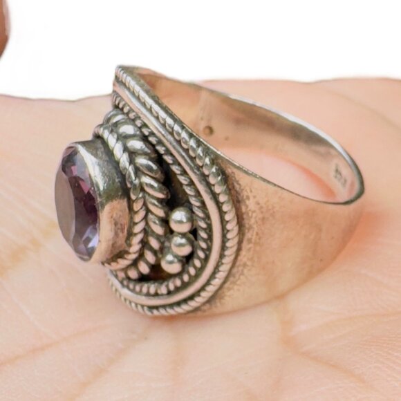 Amethyst Faceted Oval Vintage Ring Sterling 925 Silver Size 8.5 - Picture 3 of 9